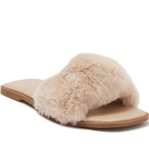 14th & Union Shoes - 14th & Union Freyaa Faux Fur Slide Sandal In Beige Cappuccino size 9